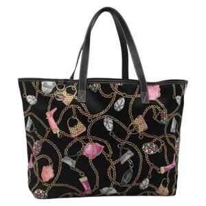 GUCCI Tote Bag Satin Outlet Black Gold 154402 Auth yk19258